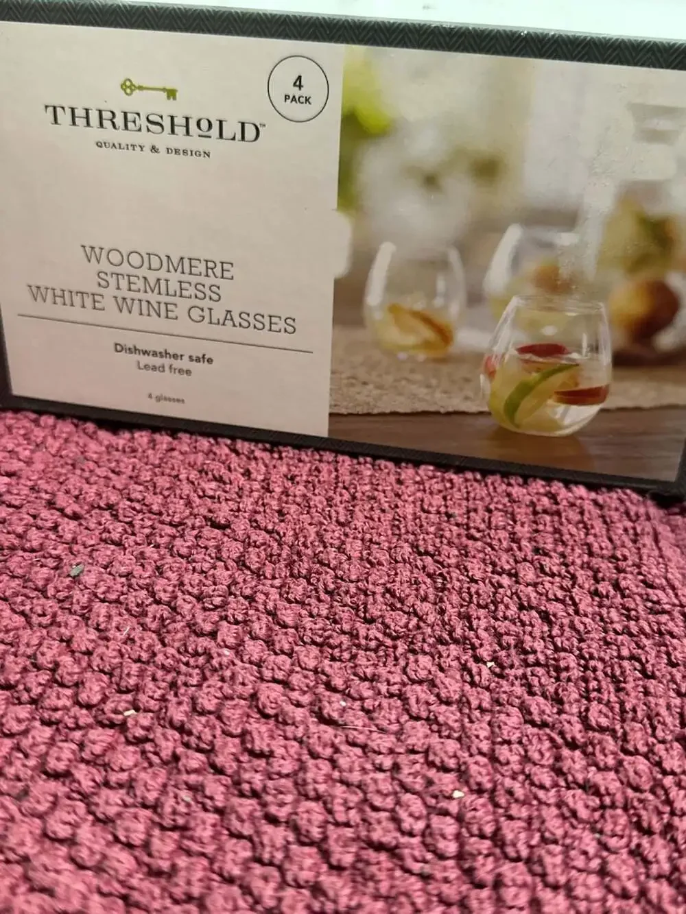 Threshold Woodmere Stemless White Wine Glasses 16 oz, 4 Pack
